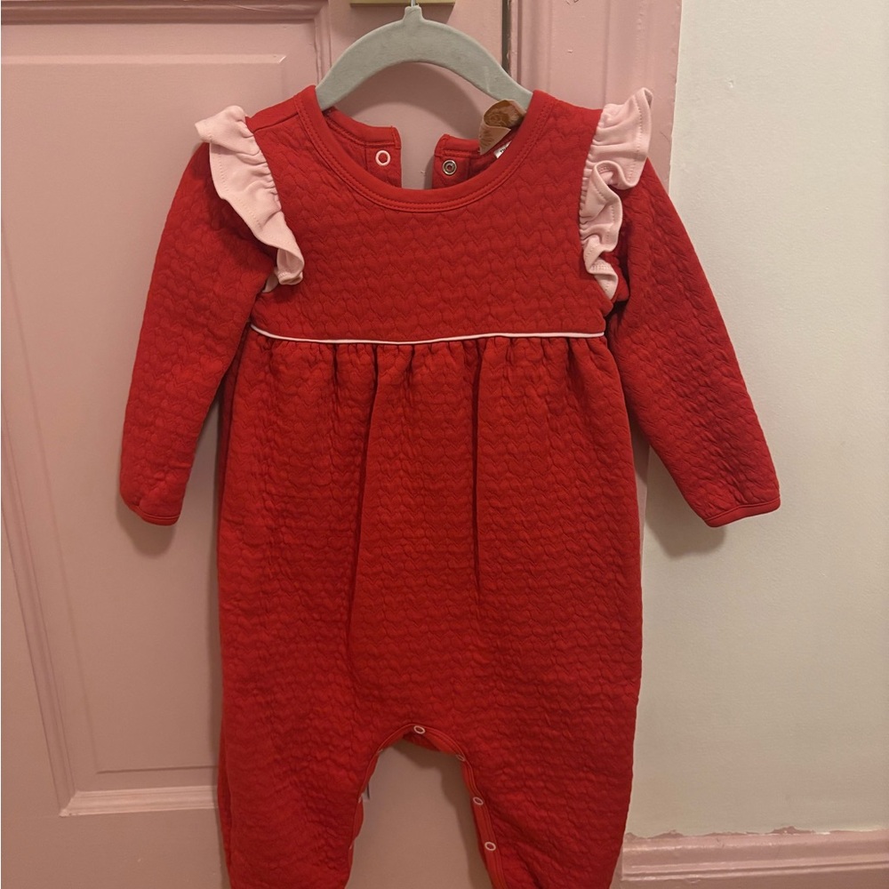 The Beaufort Bonnet Company Red Quilted One-Piece with Pink Ruffles